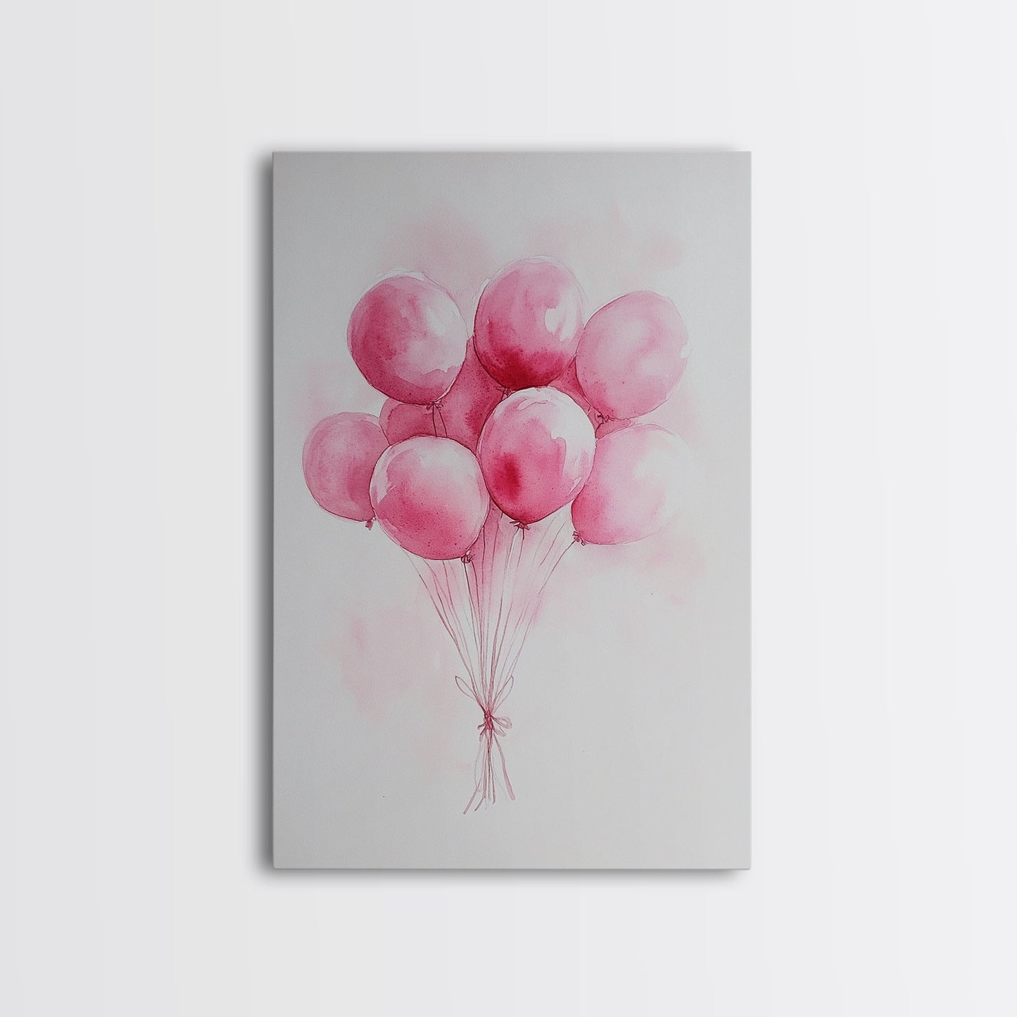 Pink Abstract Balloon Bouquet Framed Canvas Print, Whimsical Party Wall Art Light Pink Decor, Ideal Rustic Bedroom Aesthetic