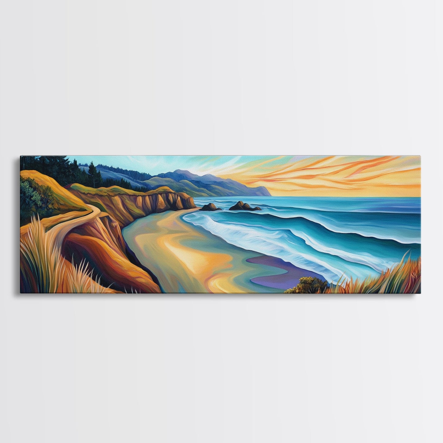 Coastal Sunset, Beach Wall Art, Ocean Landscape, Seascape Painting, Nature Art, Living Room Art, Canvas Print, Framed Canvas Print