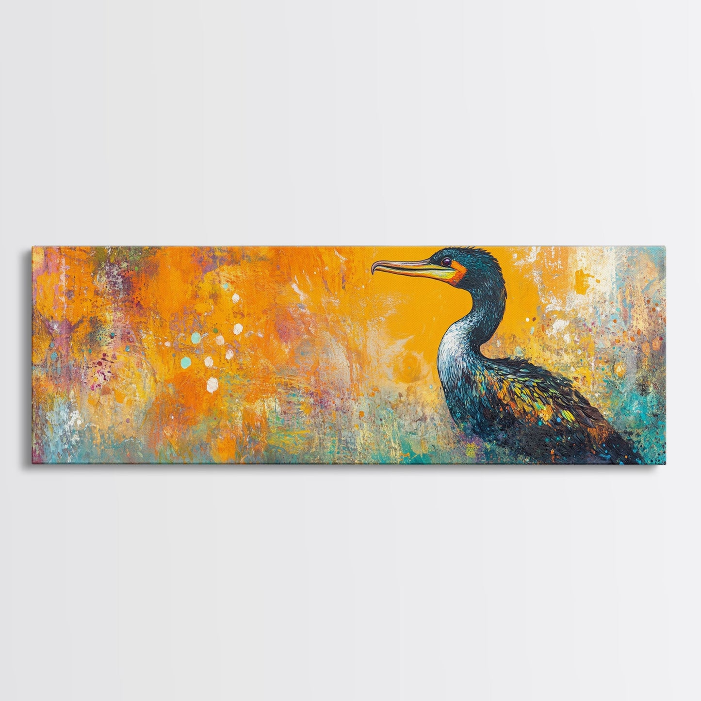 Vibrant Bird Art Framed Canvas Print Modern Wildlife Wall Art, Bold Orange Abstract Decor, Boho Nature Art, Office or Living Room Art