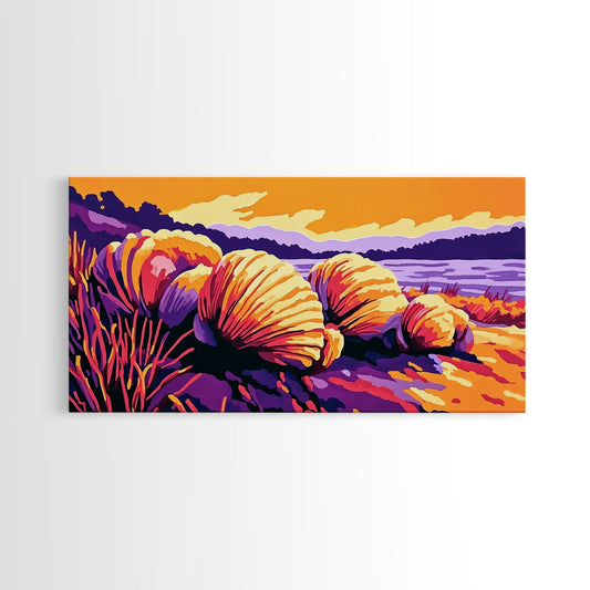 Coastal Shells, Ocean Decor, Beach Art, Vibrant Seascape, Framed Canvas Print, Nautical Home Decor, Living Room Wall Art, Gift Idea