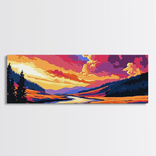 Coastal Rocks, Ocean Waves, Bold Sunset, Canvas Print, Beach House Wall Art, Nautical Decor, Vibrant Seascape, Summer Home Accent