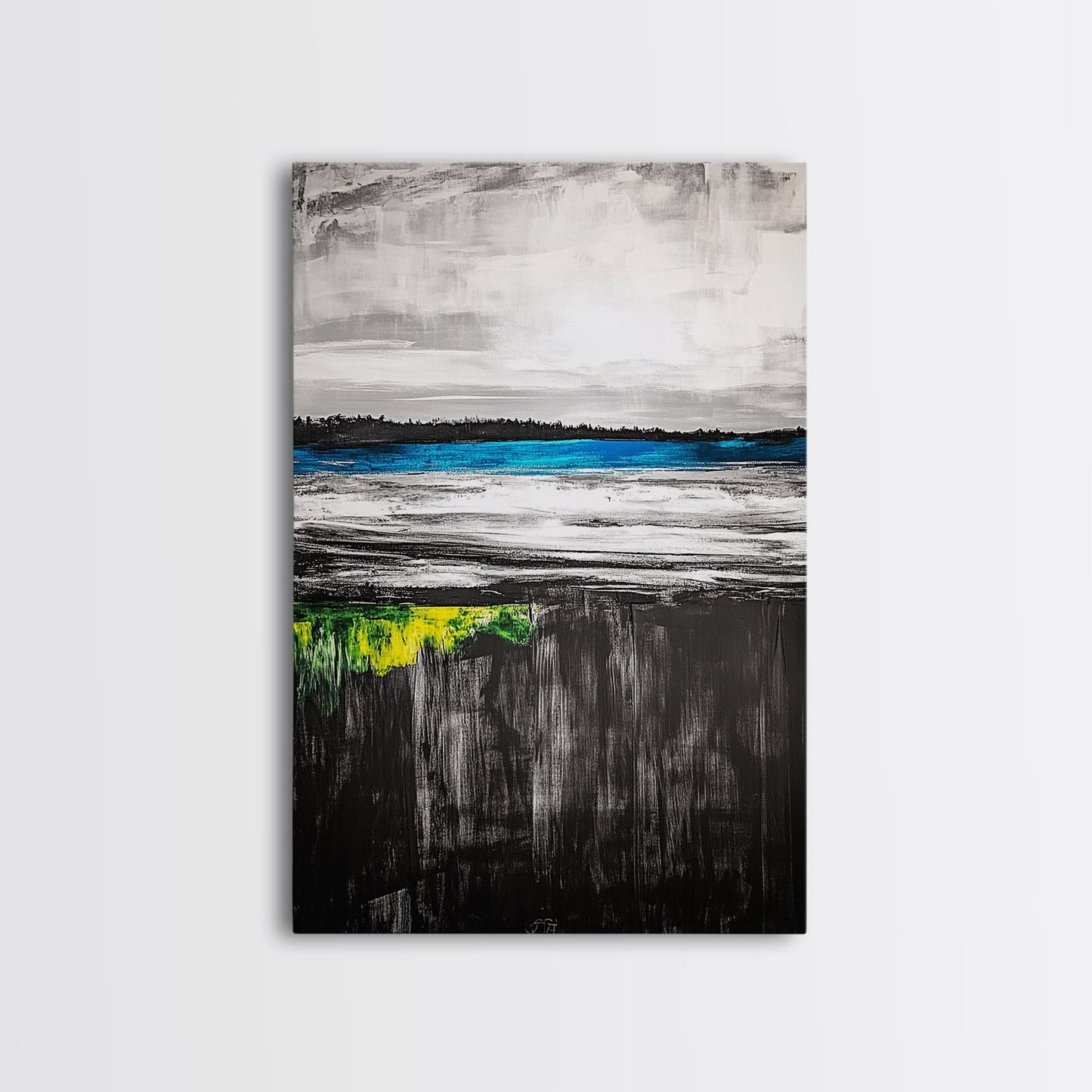 Tranquil Lake View, Blue Water Abstract Landscape, Moody Black White Sky, Serene Nature Wall Decor, Relaxing Home Gift, Canvas Print