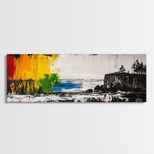 Colorful Cliffside, Abstract Landscape Canvas Print, Vibrant Art, Ocean View, Contemporary Wall Art, Coastal Decor, Living Room Art