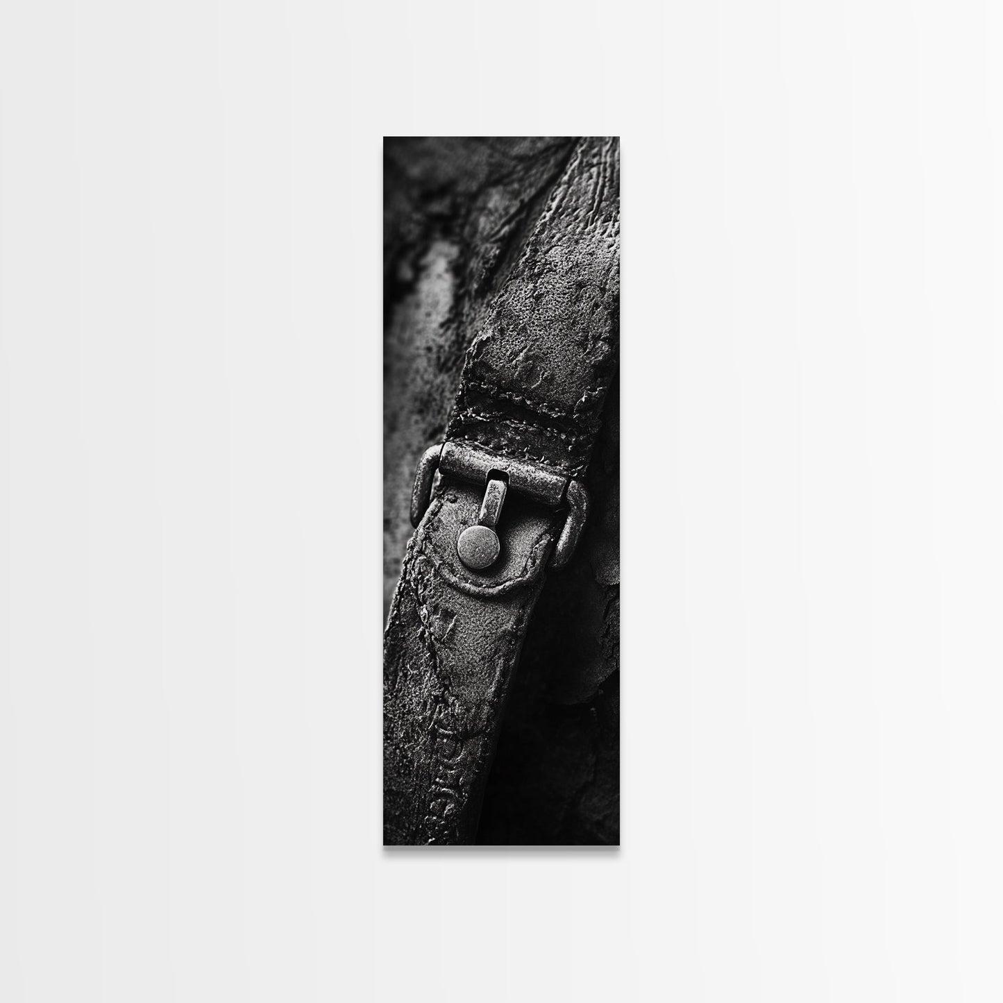 Leather Strap, Worn Texture, Rustic Detail, Framed Canvas Print, Industrial Wall Decor, Masculine Style, Close-Up Texture Art