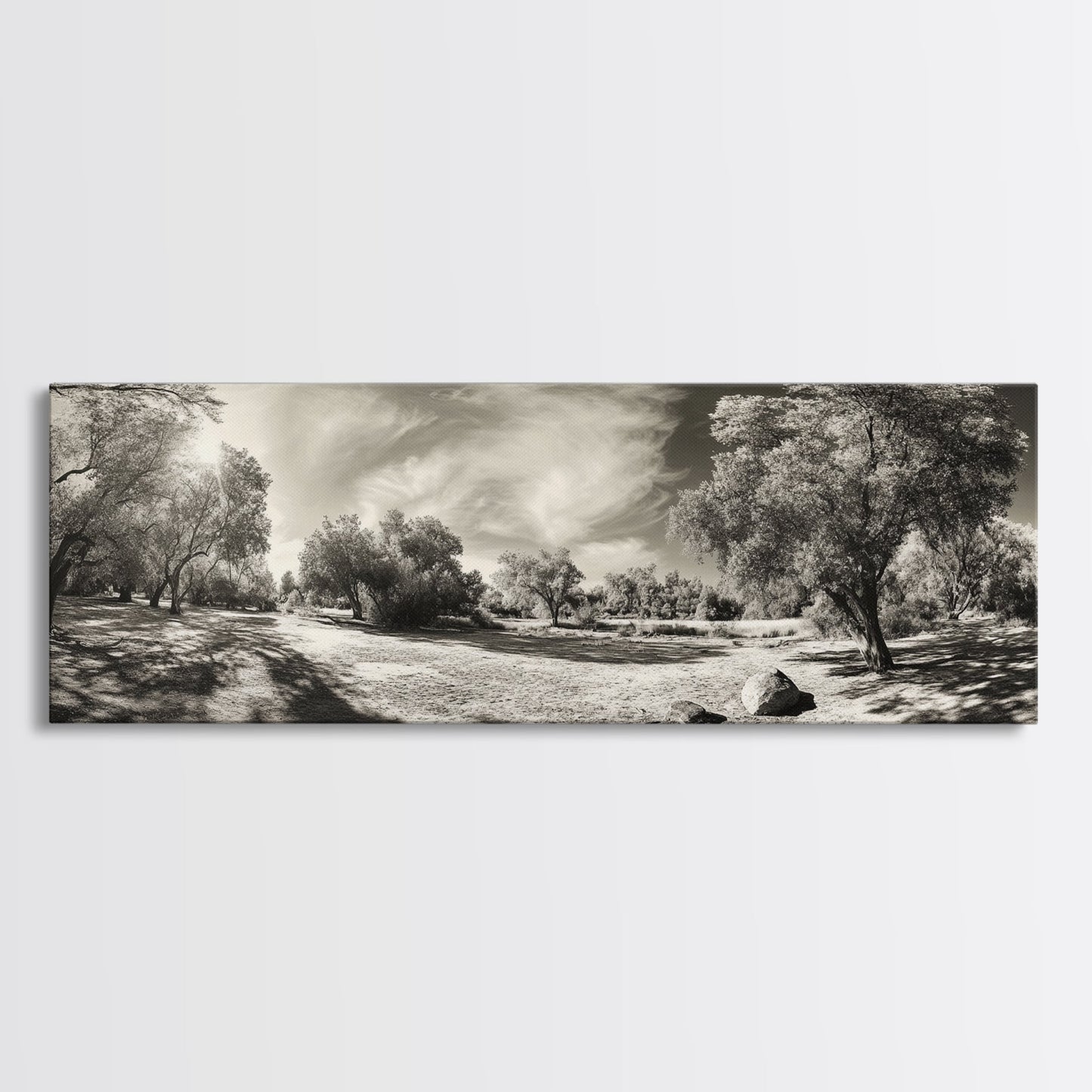Sunlit Forest Meadow, Golden Light Trees, Canvas Print, Living Room Wall Art, Autumn Nature Decor, Rustic Neutral Wall Art