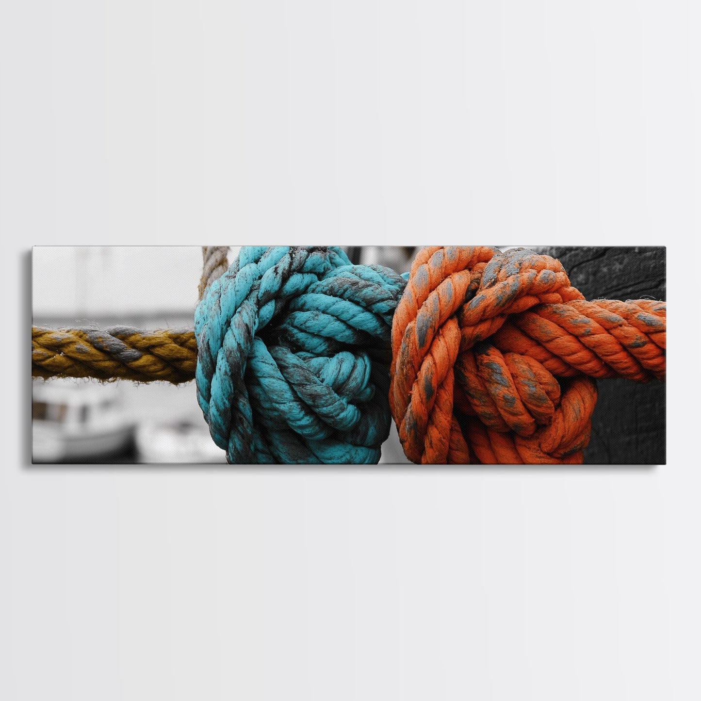 Nautical Knots, Bold Rope Texture, Ocean Dock Detail, Framed Canvas Print, Coastal Wall Art, Bathroom Decor, Rustic Nautical Style