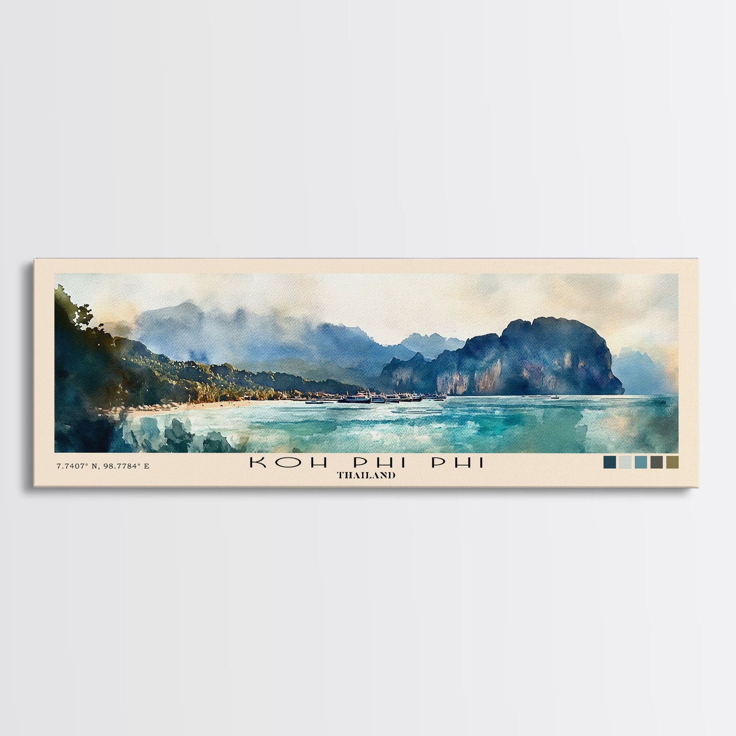 Koh Phi Phi, Thailand Watercolor Print, Vacation Gift, Thailand Wall Art, Beach Painting, Beach Decor, Large Wall Art, Wood Frame Art