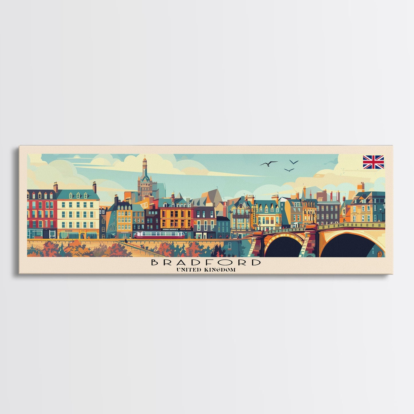 Bradford United Kingdom Travel Print Wall Art, Panoramic City Art, Travel Art, Wall Decor, Vacation Gift, Framed Canvas Print Or Metal Art