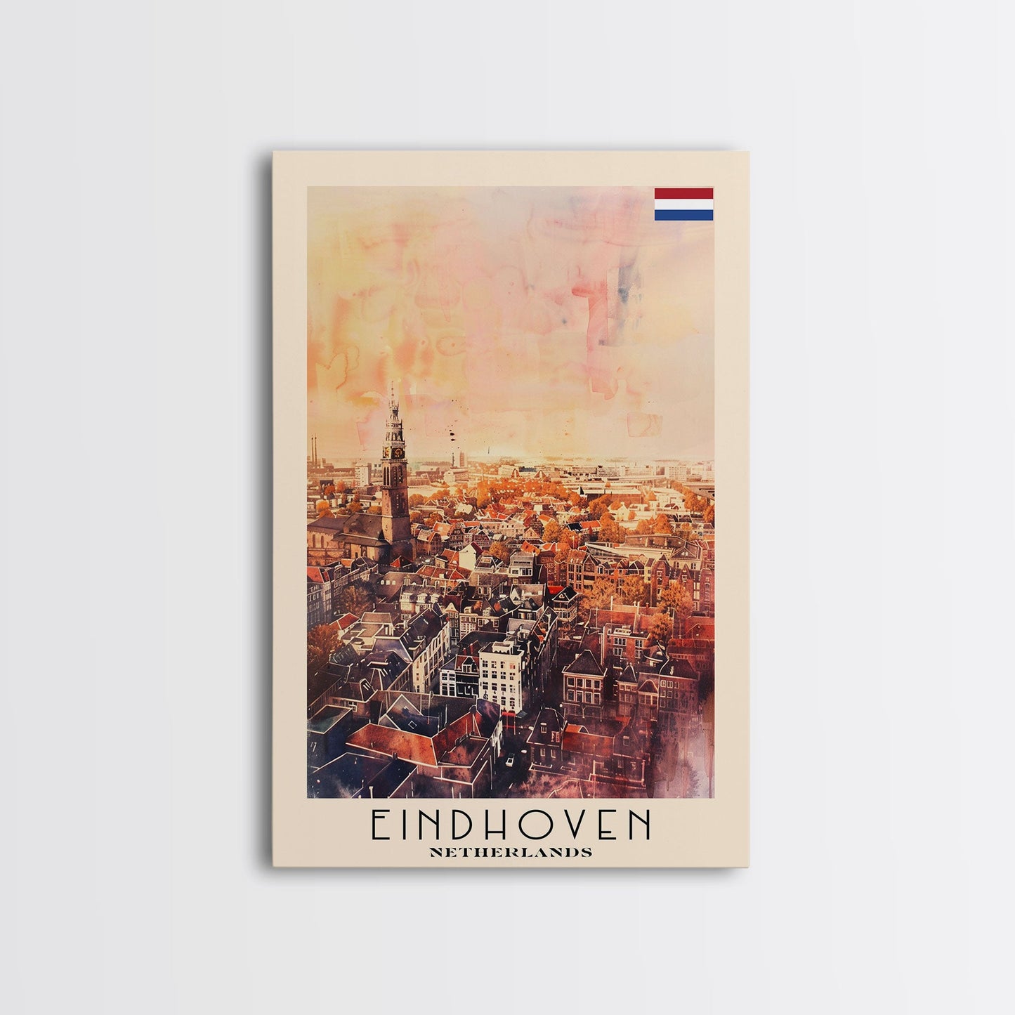 Eindhoven, Netherlands Framed Canvas Print. Modern Wall Art for Living Room or Bedroom, Cityscape Travel Poster Art.