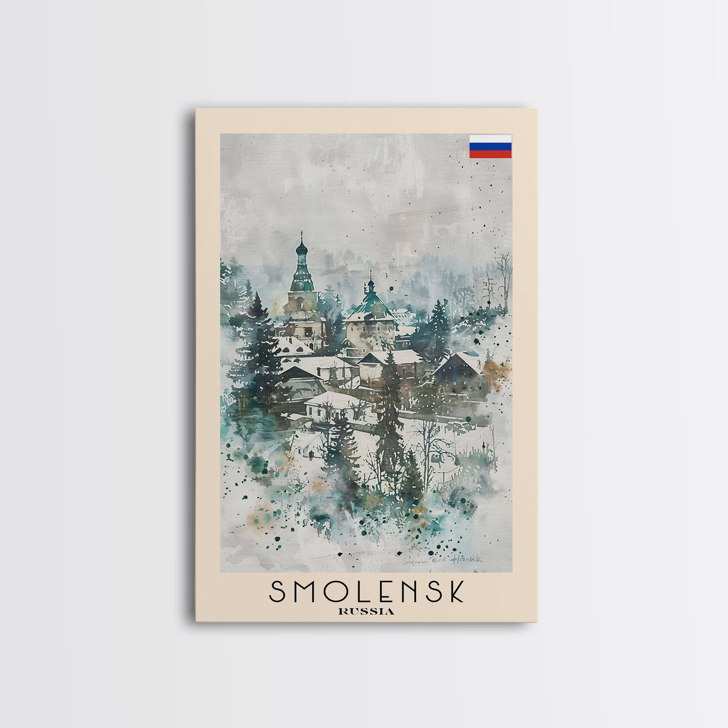 Smolensk Russia Travel Poster Framed Canvas Print, Watercolor Painting, Scenic Wall Art, Home Decor, Russian Landscape, Classic Art