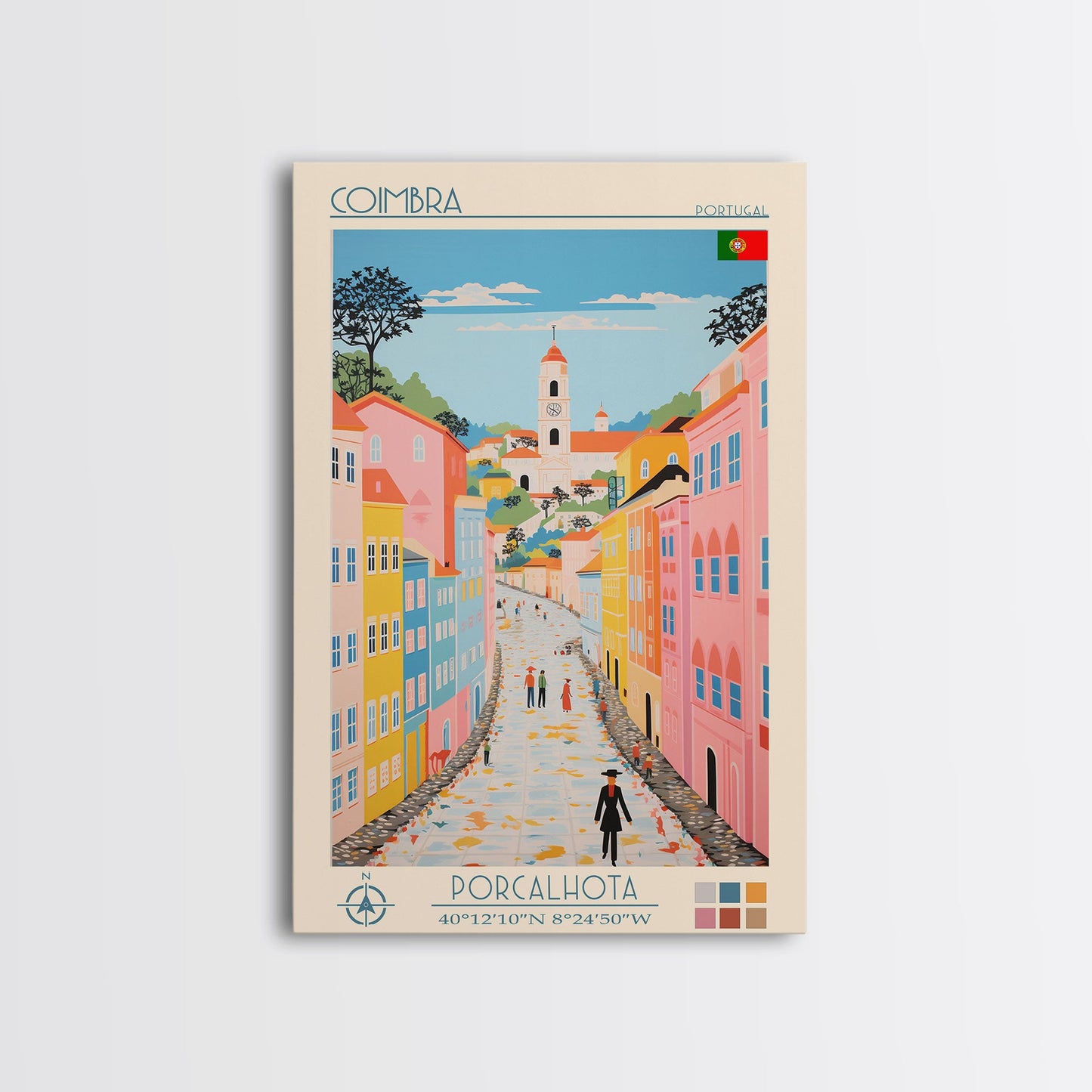 Coimbra Portugal Travel Poster Framed Canvas Print, Midcentury Modern Art, Pop Art Wall Decor, Home Decor, Vacation Gift, Living Room Art