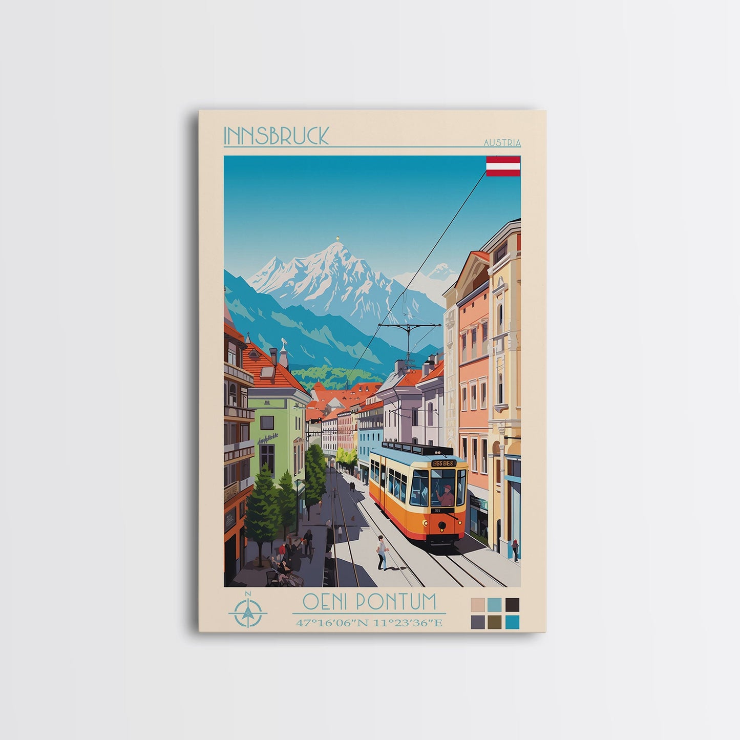 Innsbruck Austria Travel Poster Framed Canvas Print, Midcentury Modern Art, Pop Art Wall Decor, Scenic Wall Art, Living Room Decoration, Office Art