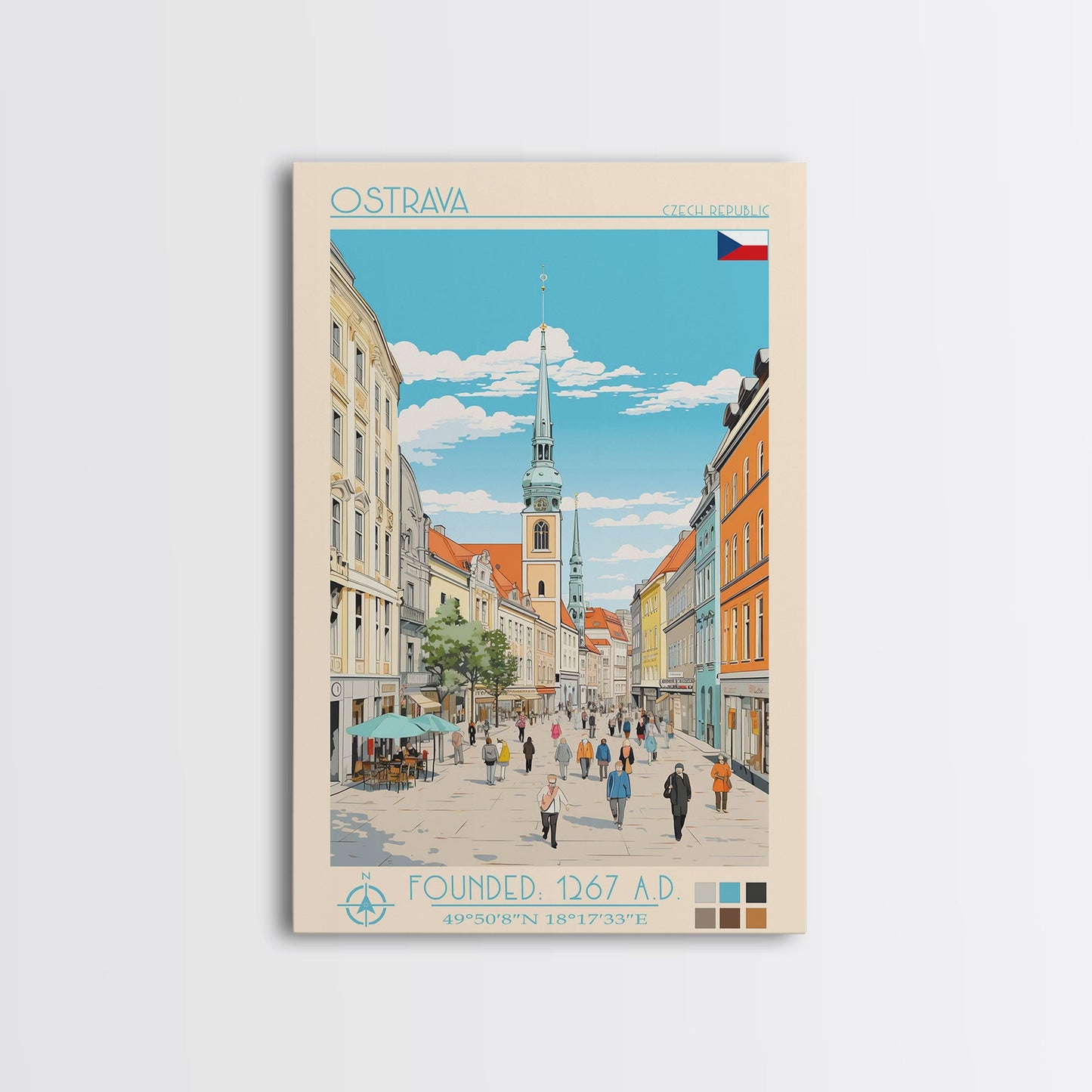 Ostrava Czech Republic Travel Poster Framed Canvas Print, Midcentury Modern Art, Pop Art Wall Decor, Home Decor, Vacation Gift, Bedroom Art