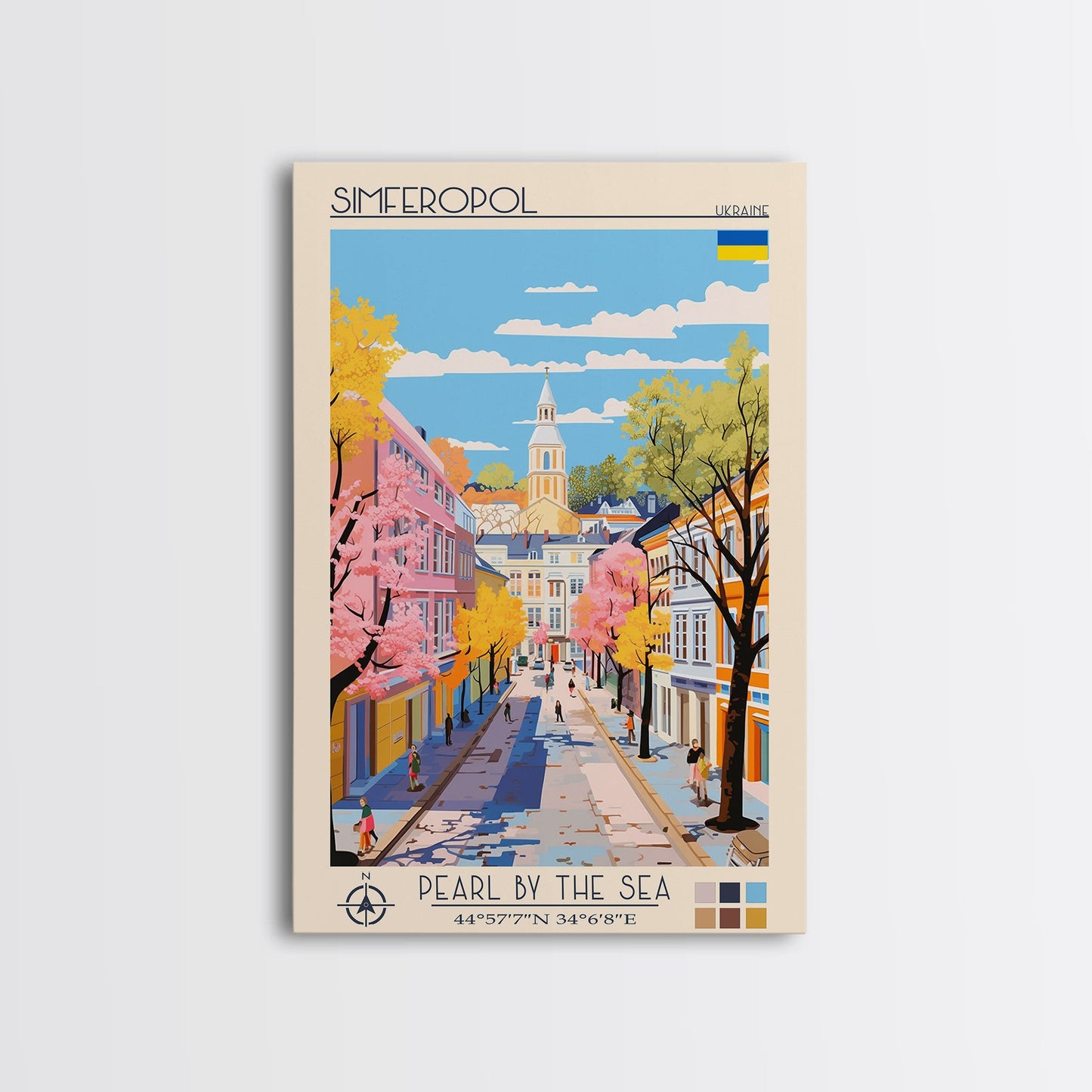 Simferopol Ukraine Travel Poster Framed Canvas Print, Midcentury Modern Art, Pop Art Wall Decor, Living Room Art, Vacation Gift