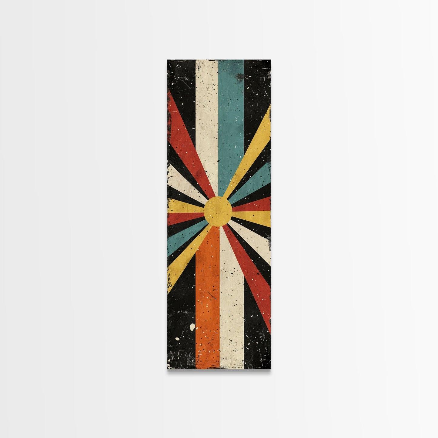Midcentury Modern Sunburst Art, Framed Canvas Print, Retro, MCM Style, Vintage Style Wall Art, Skinny Art, Wood Frame Art