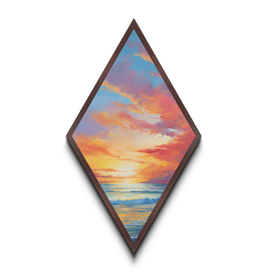 Radiant Seaside Sunset – Canvas Art Print Coastal Beach Wall Decor, Pastel Sky, Ocean Landscape, Diamond Wall Hanging, Tranquil Vibes