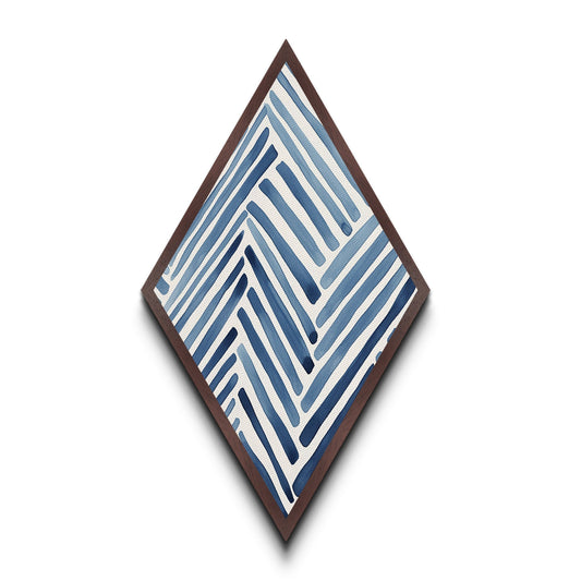 Coastal Stripe Pattern Diamond Shaped Navy Indigo Lines Canvas Embossed Print Modern Abstract Wall Art Nautical Geometric Decor