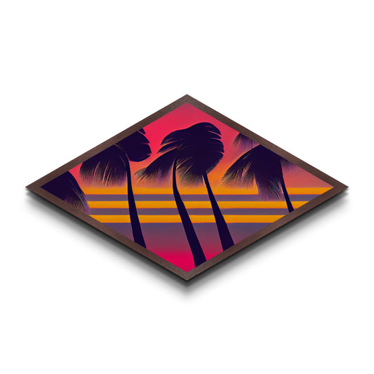 MCM Palm Trees Framed Canvas Art Print - Diamond Shaped Art - Retro Synthwave Home Decor