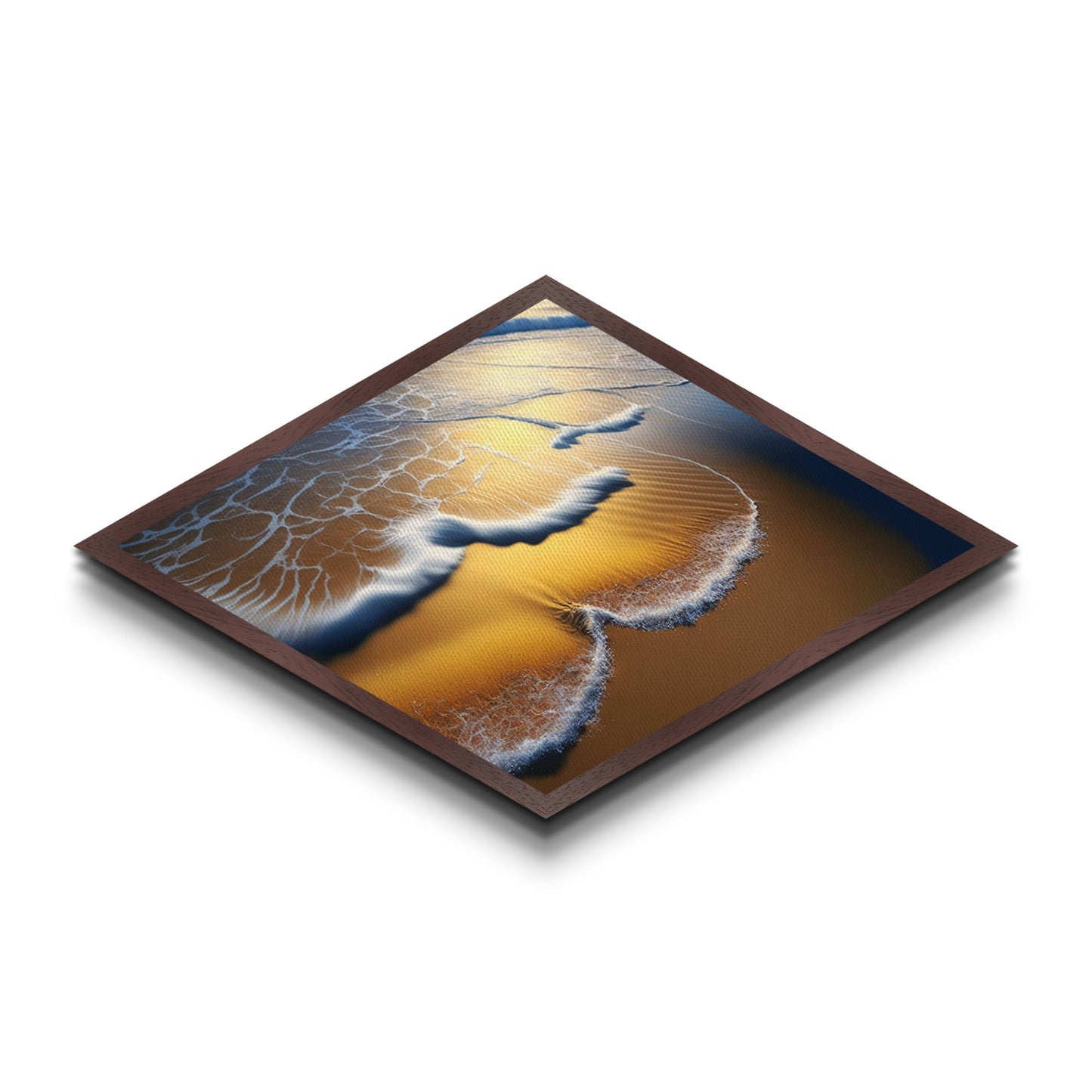 Golden Shoreline Tide – Diamond Shaped Ocean Wave Wall Decor, Coastal Nature Canvas Embossed Print, Beach Sunset Home Accent
