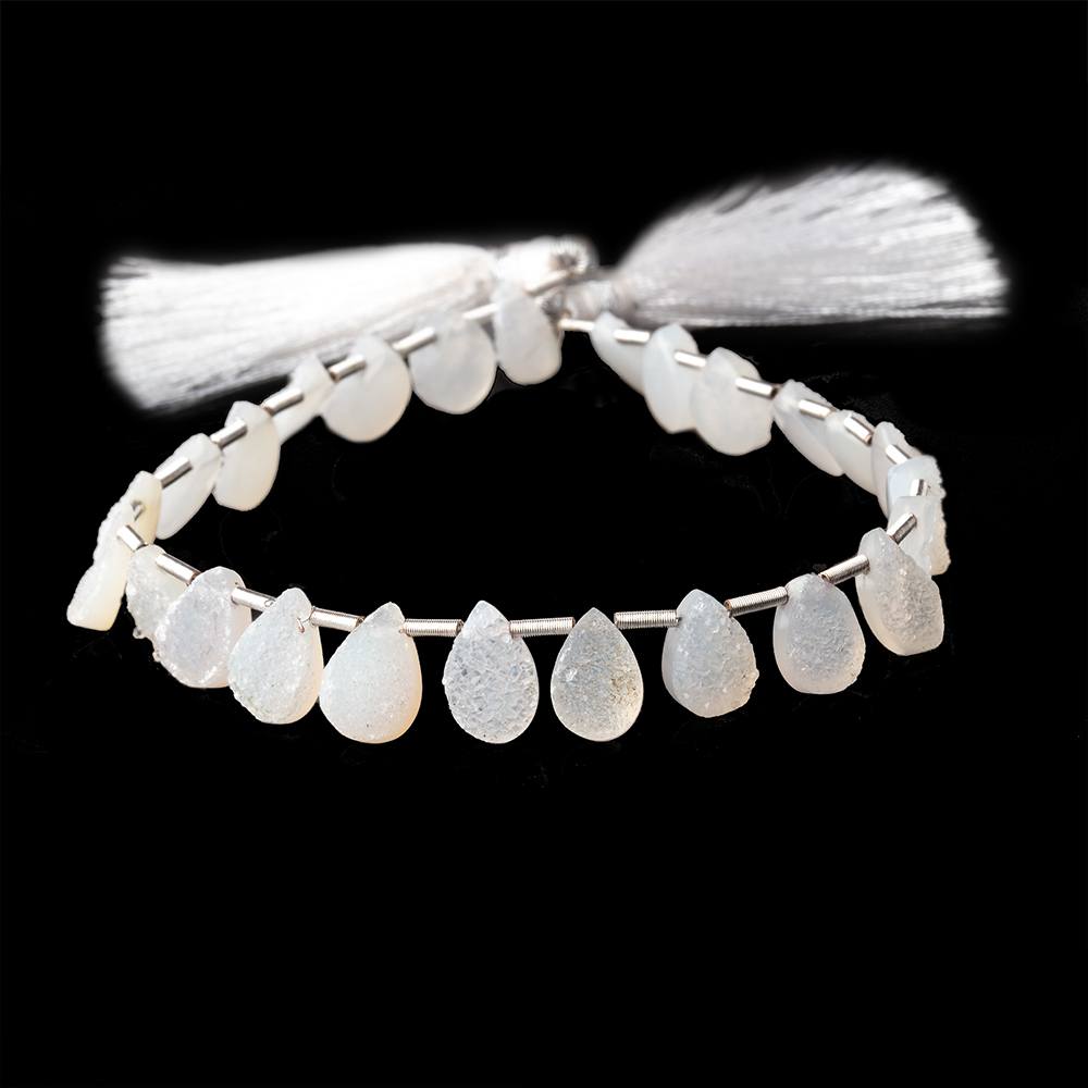 9x7mm White Drusy Agate Pear Beads 8 inch 25 pieces
