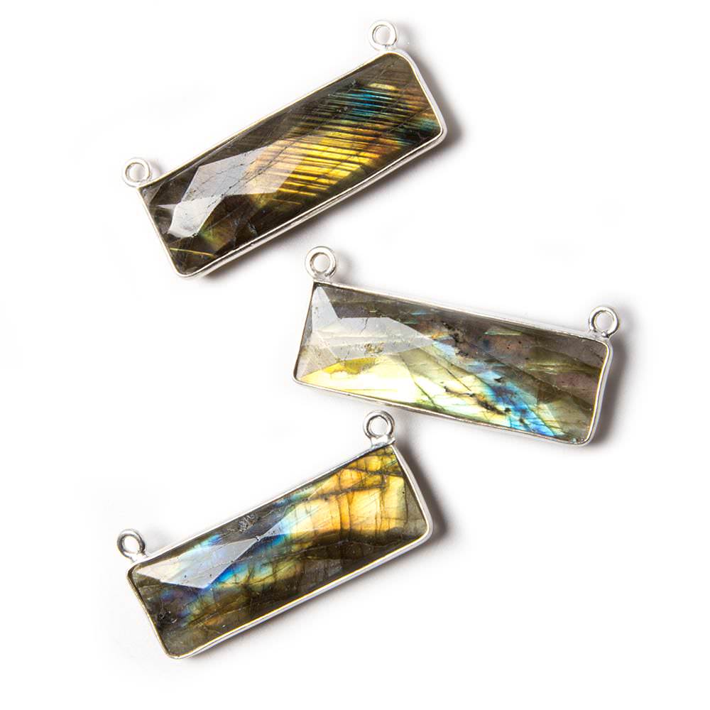 30x10mm Silver Bezeled Labradorite Rectangle East West Pendant 1 piece