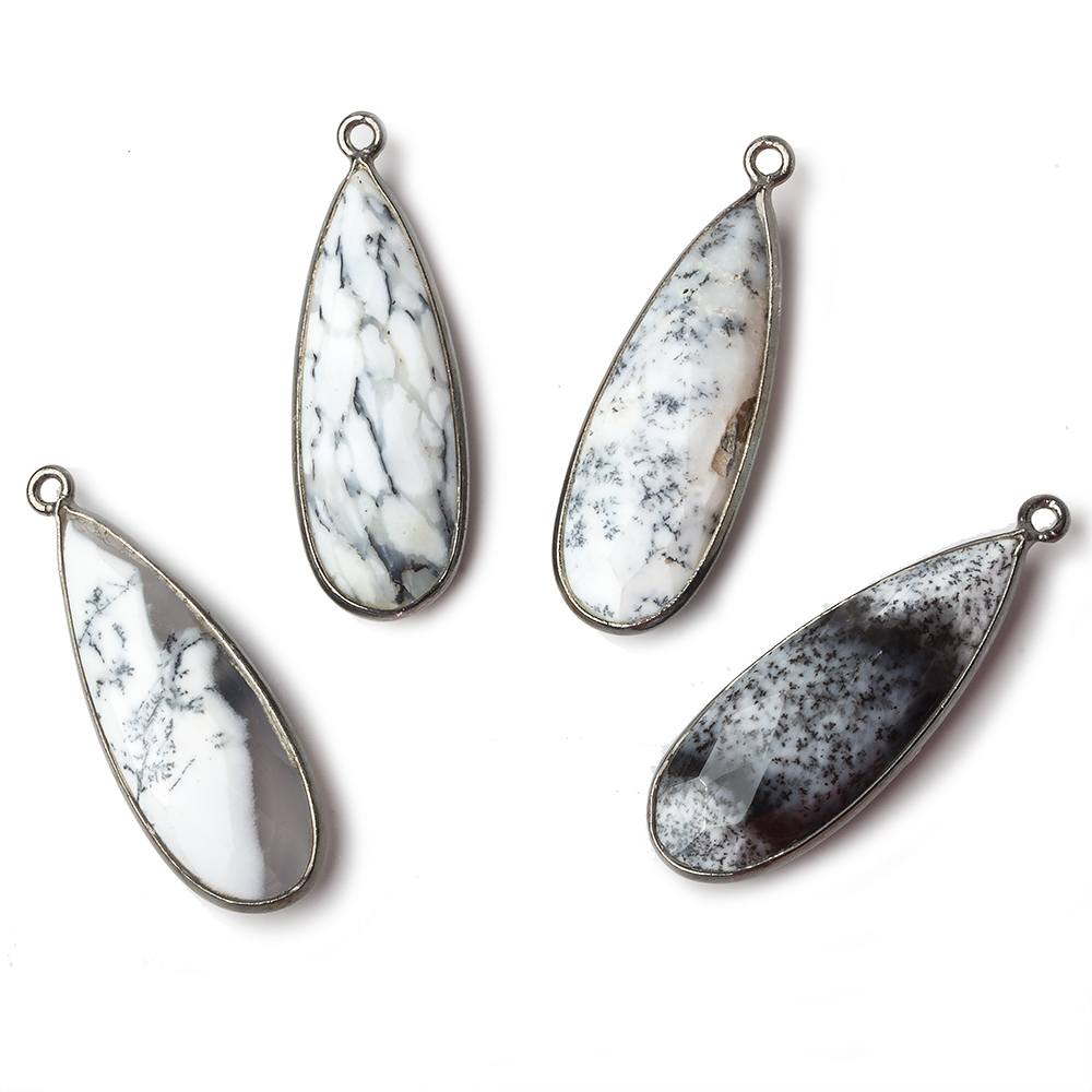 30x12mm Black Gold .925 Silver Bezeled Opaque Dendritic Opal faceted Pear Focal Pendant 1 piece