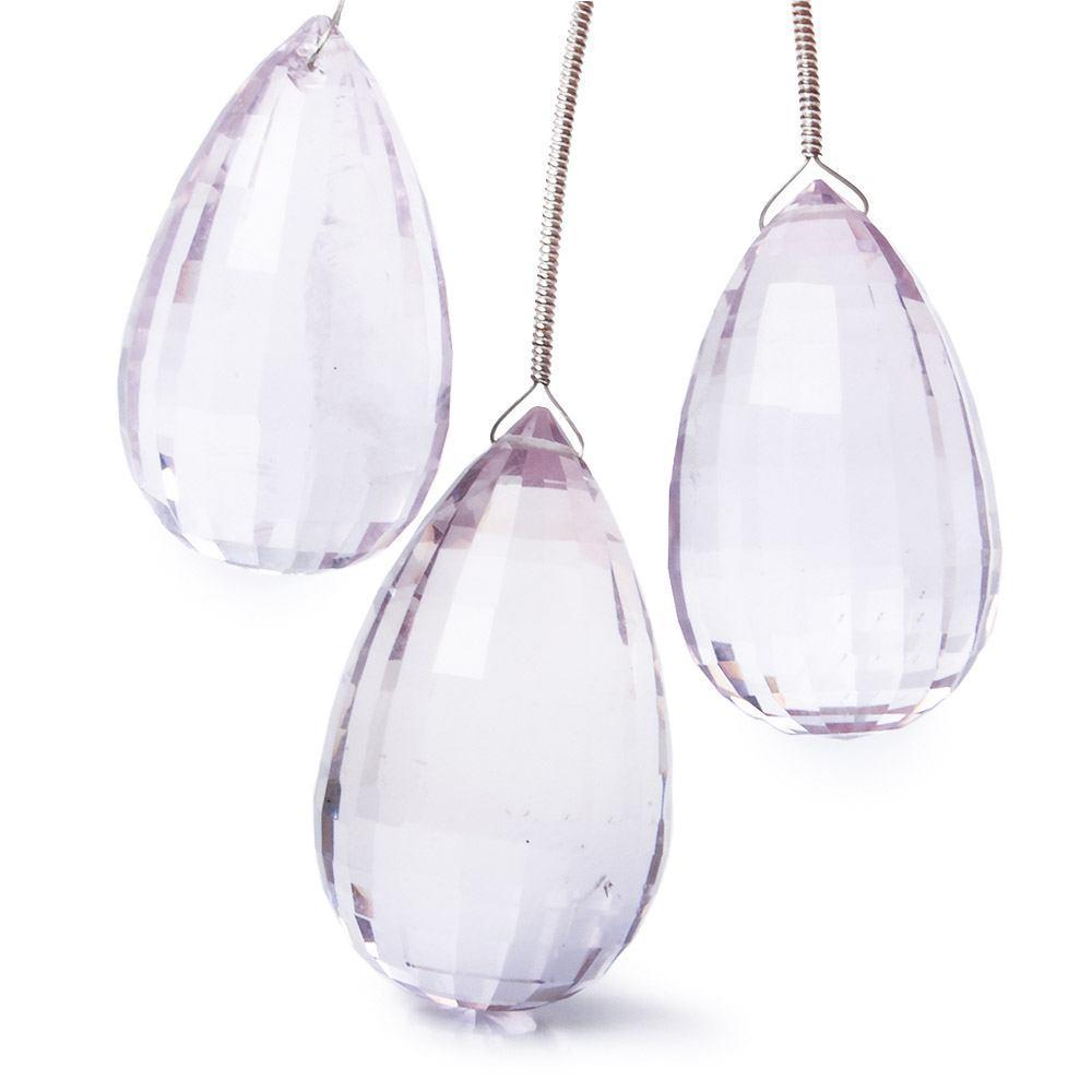 30x18mm, 30x18mm, 33x19mm Pink Amethyst Faceted Tear Drop Set of 3 focal beads