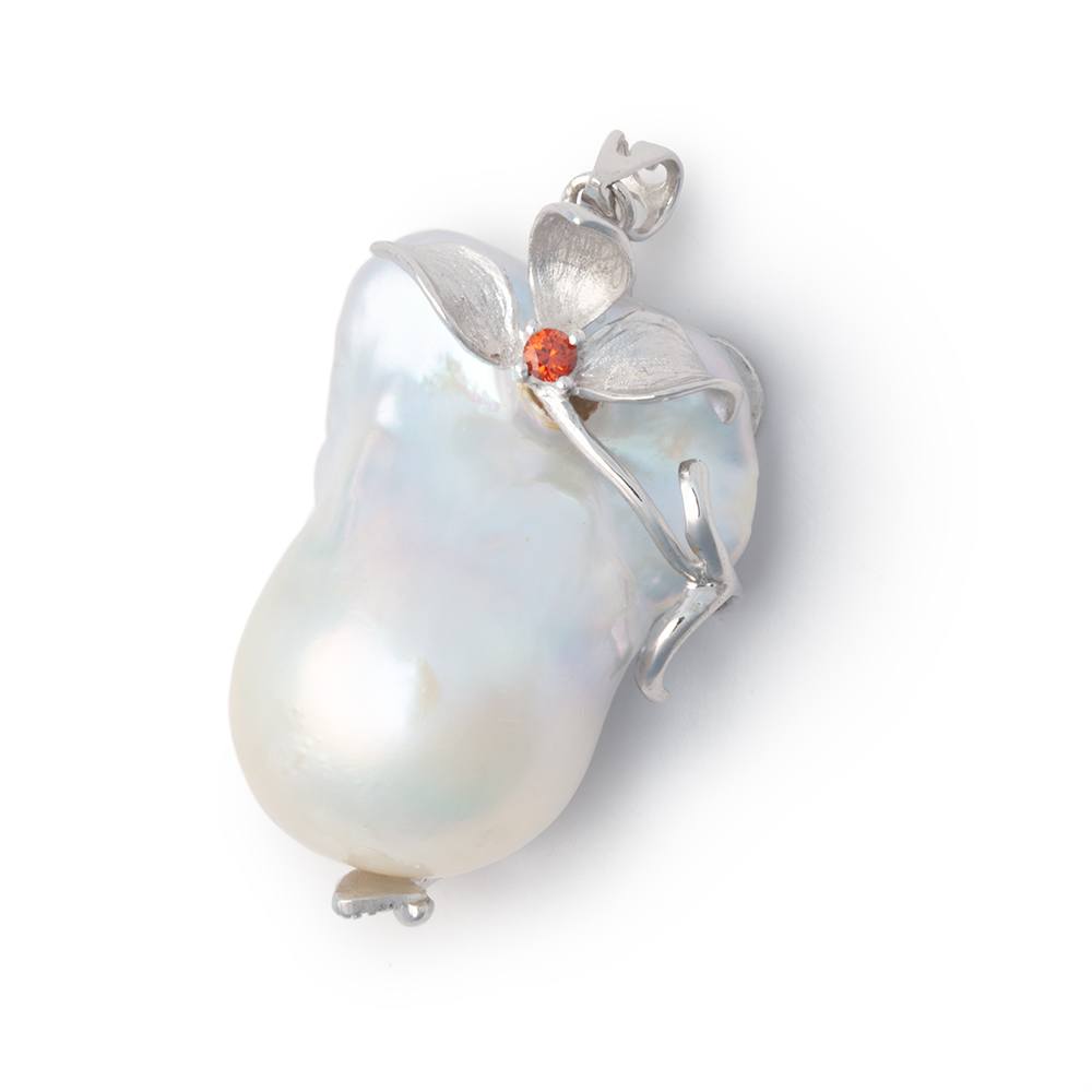 30x21mm .925 Silver Capped White Ultra Baroque Pearl Pendant 1 focal
