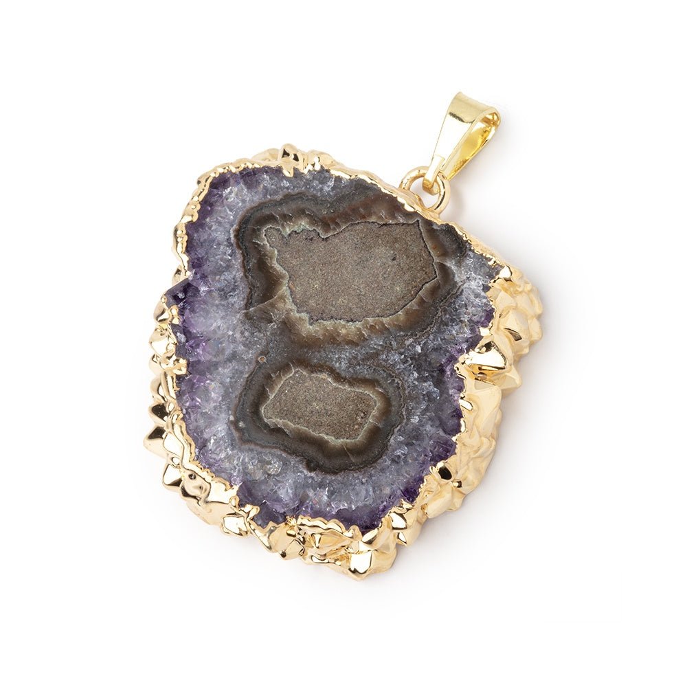 30x31mm Gold Leafed Amethyst Solar Quartz Slice Pendant 1 focal piece
