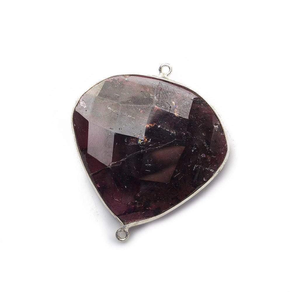 30x32mm Rhodolite Garnet Heart Sterling Silver Bezel Connector 1 piece