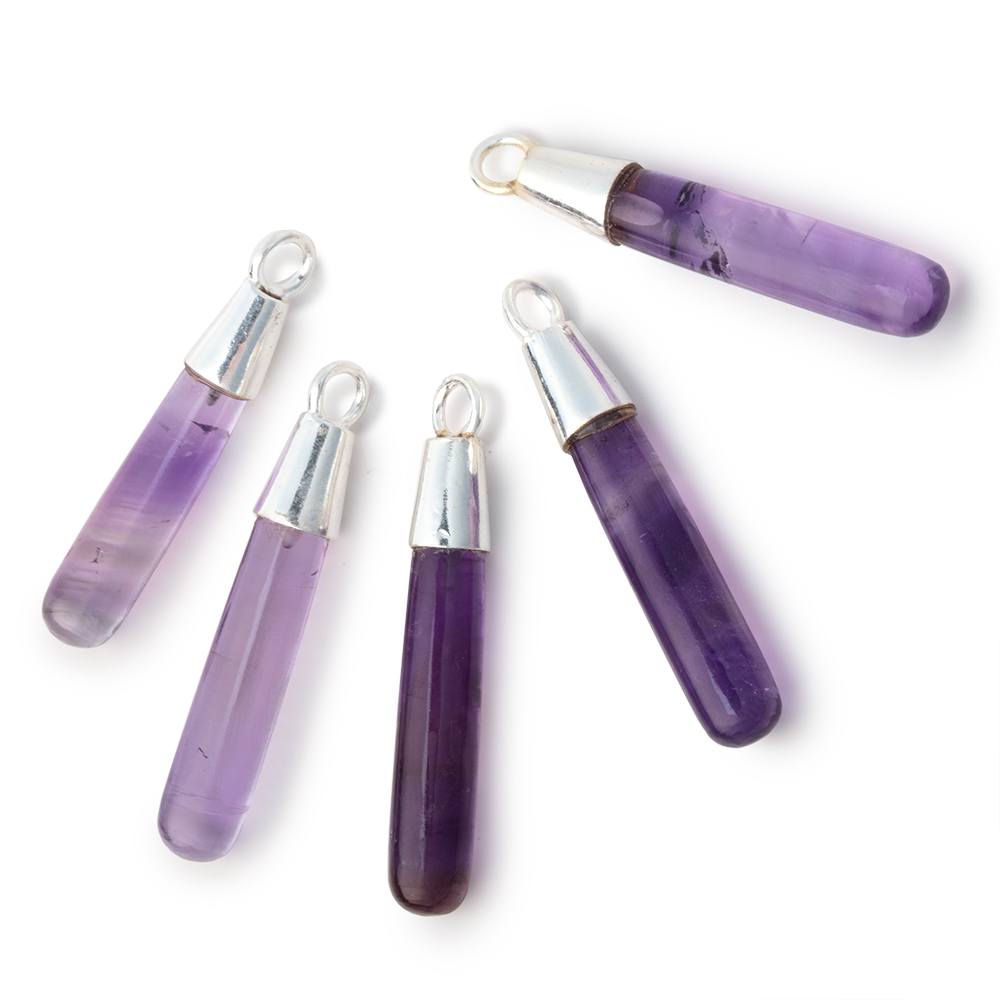 30x5.5mm Sterling Silver Capped Amethyst Plain Tear Drop Pendant 1 piece