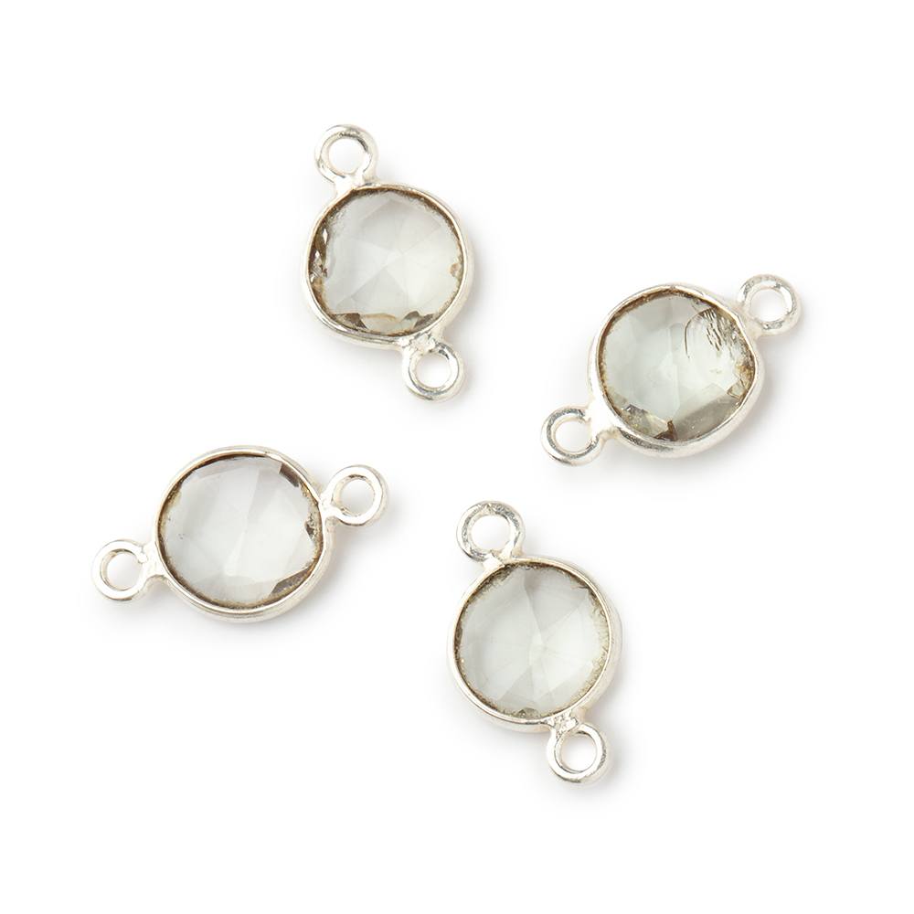 9x9mm Silver .925 Bezel Prasiolite Faceted Nugget Connector Set of 4 Pieces