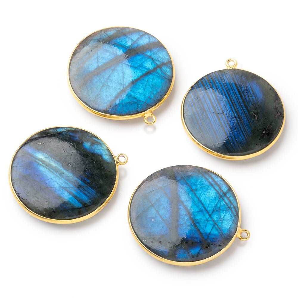 31.5mm Vermeil Bezel Labradorite Plain Coin Pendant Focal 1 piece