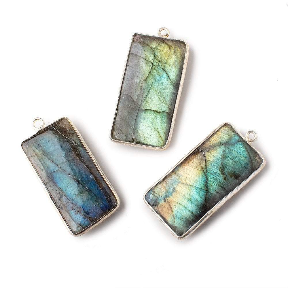 31.5x16mm Silver Bezeled Labradorite Plain Rectangle Pendant 1 piece