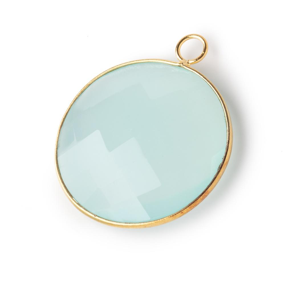 31mm Vermeil Bezel Seafoam Chalcedony Faceted Coin Pendant 1 piece