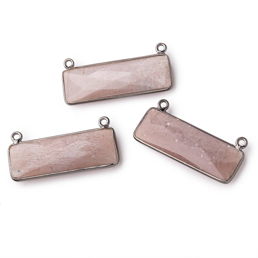 31x11mm Black Gold Bezel Chocolate Moonstone Bar 2 ring Connector East West 1 pc