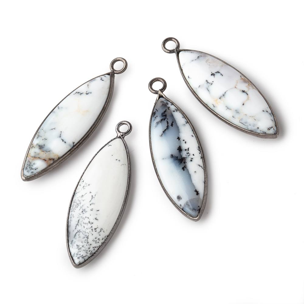 31x11mm Black Gold Bezel Dendritic Opal Plain Marquise Pendant 1 piece