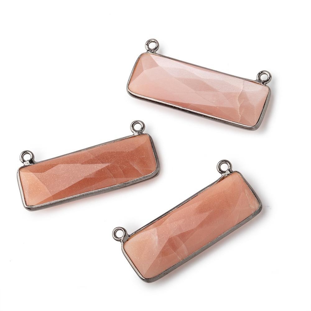 31x11mm Black Gold Bezel Peach Moonstone Bar 2 ring Connector East West 1 pc