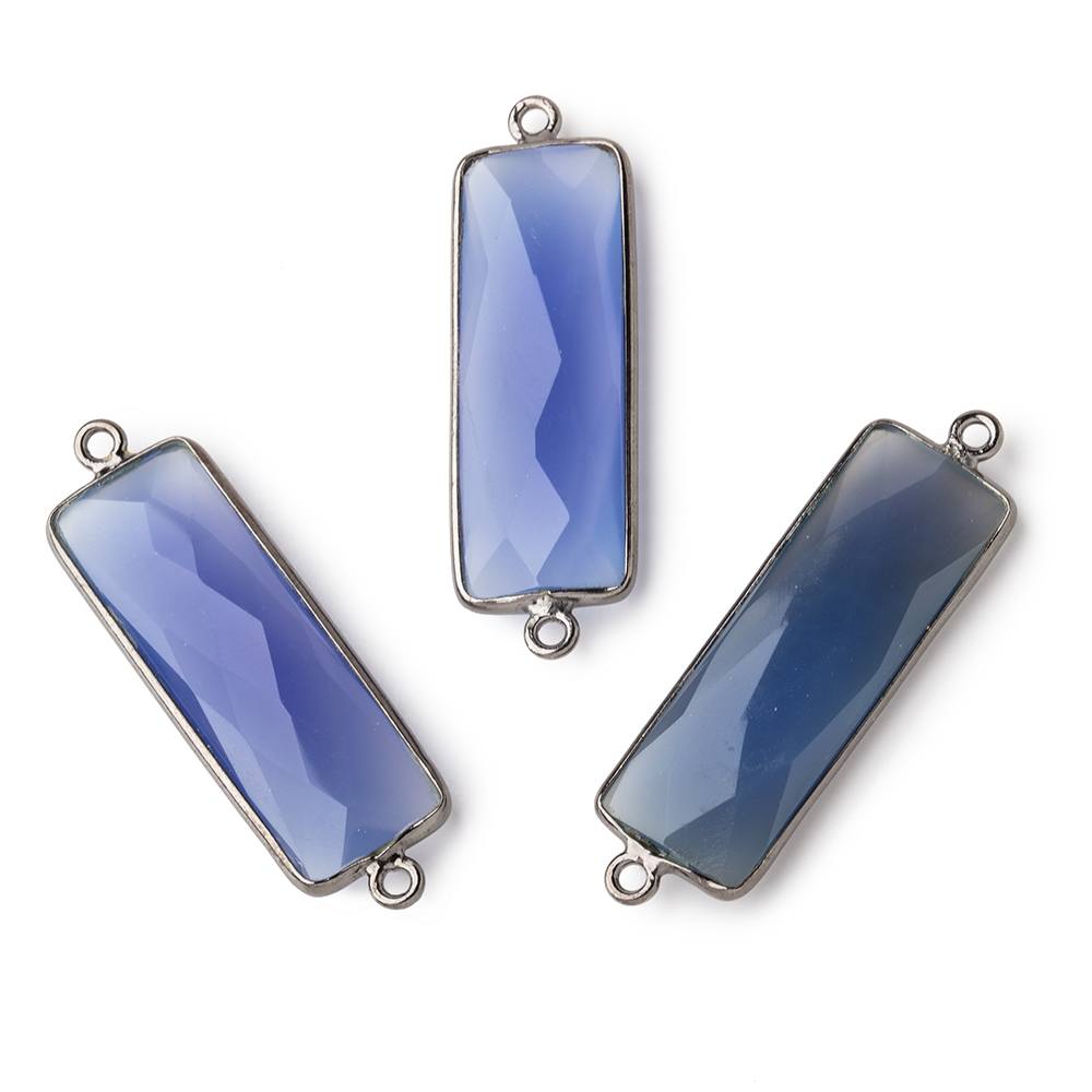 31x11mm Black Gold Bezel Santorini Blue Chalcedony Bar 2 ring Connector North South 1 pc