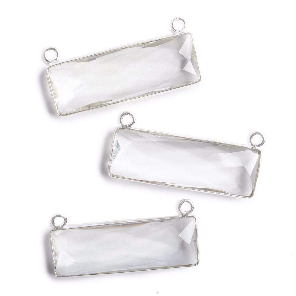 31x11mm Silver Bezel Crystal Quartz Bar 2 ring Connector East West 1 piece