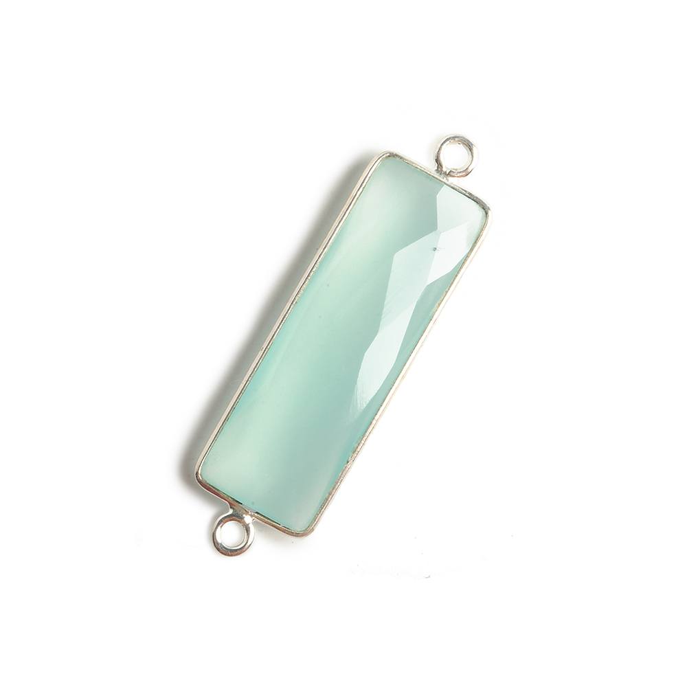 31x11mm Silver Bezel Light Seafoam Chalcedony Bar 2 ring Connector North South 1 pc