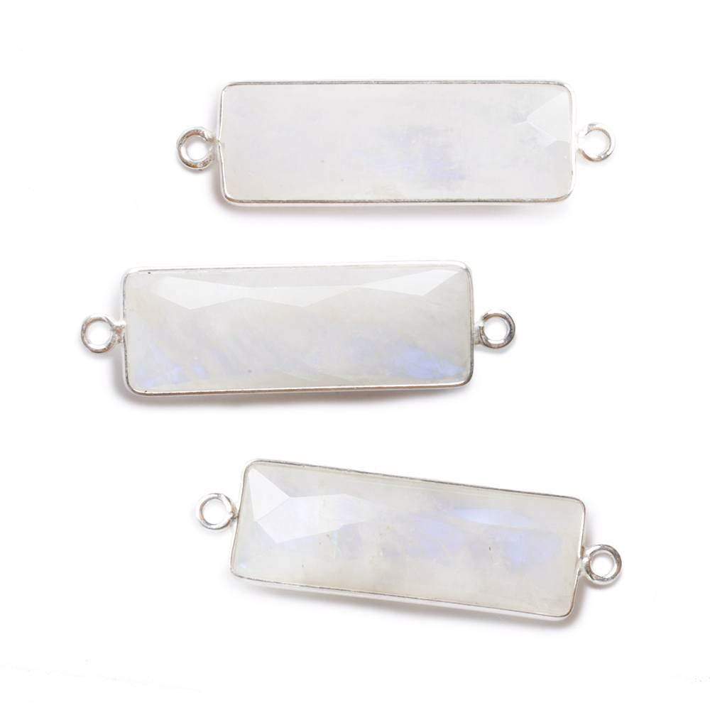 31x11mm Silver Bezel Rainbow Moonstone Bar 2 ring Connector North South 1 pc