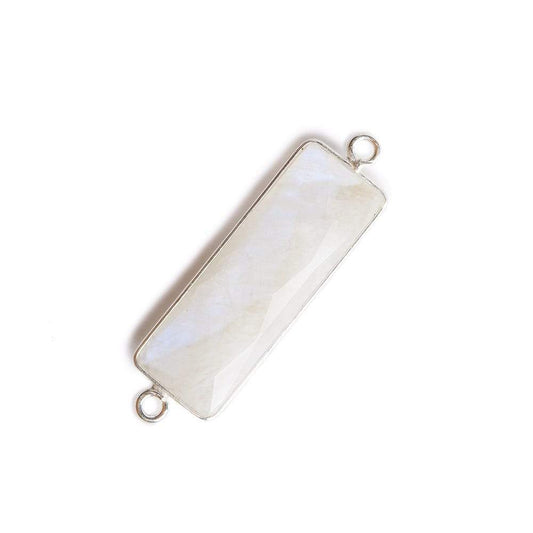 31x11mm Silver Bezel Rainbow Moonstone Bar 2 ring Connector North South 1 pc