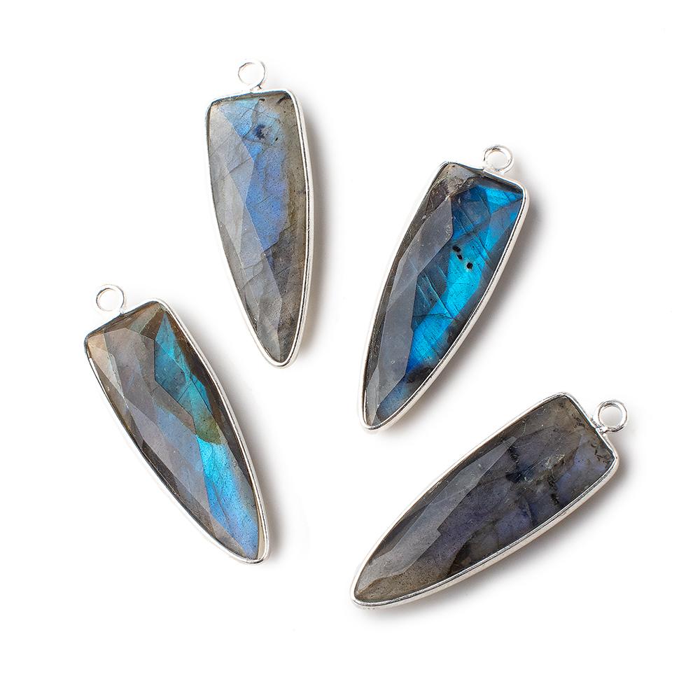 31x11mm Silver Bezeled Labradorite Faceted Point Pendant 1 piece