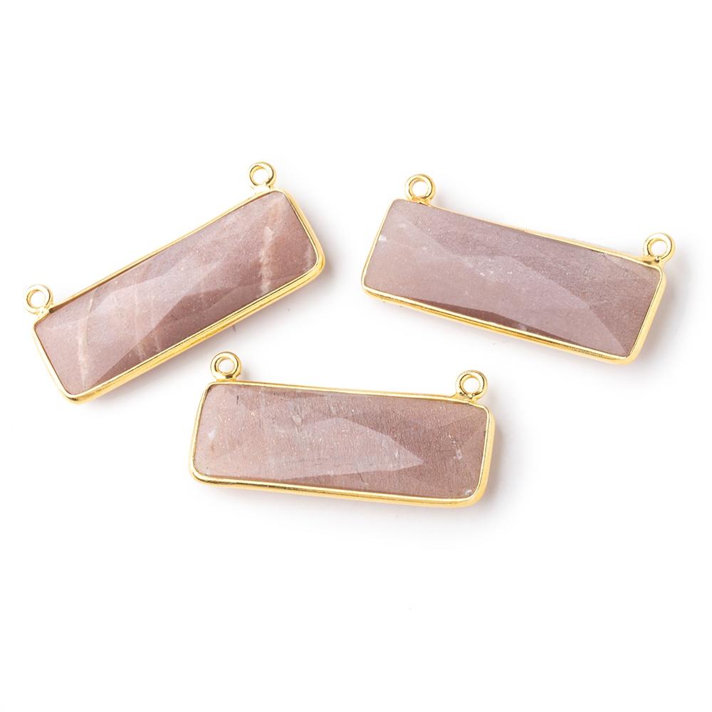 31x11mm Vermeil Bezel Chocolate Moonstone Bar 2 ring Connector East West 1 pc