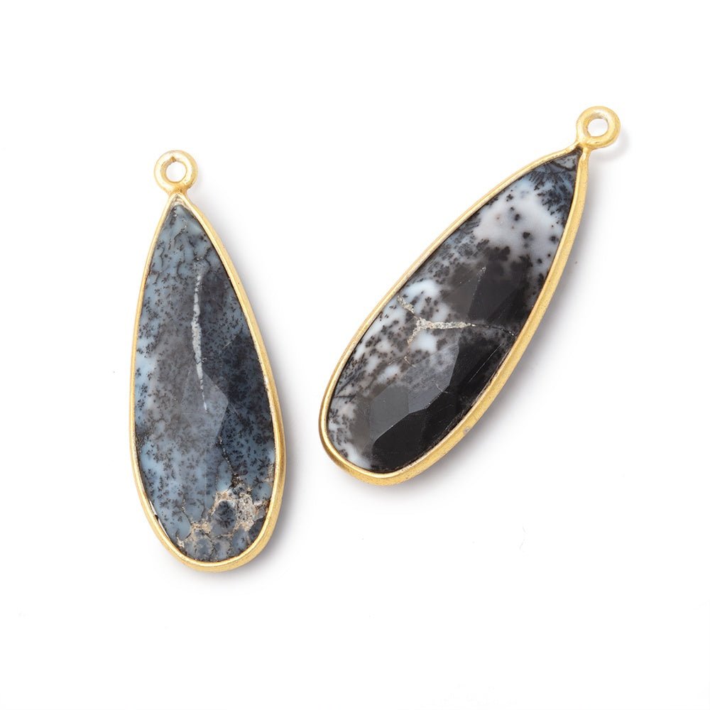 31x12mm Vermeil Bezeled Dendritic Opal Faceted Pear Focal 1 Pendant