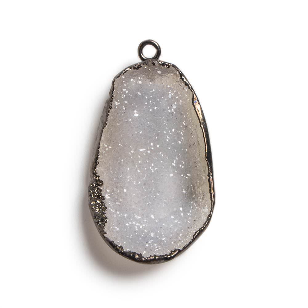 31x18x7mm Gunmetal Leafed White Drusy Focal Pendant 1 piece