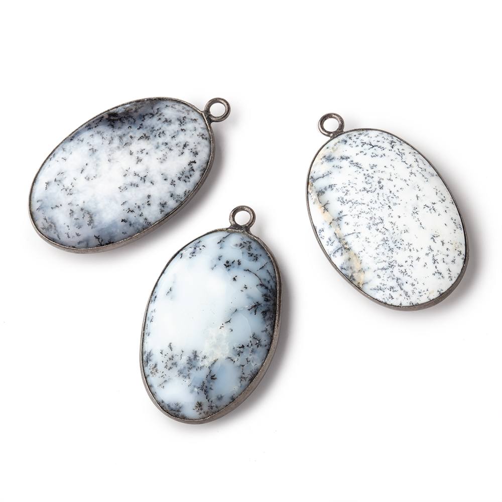 31x21mm Black Gold Bezel Dendritic Opal Plain Oval Pendant 1 piece