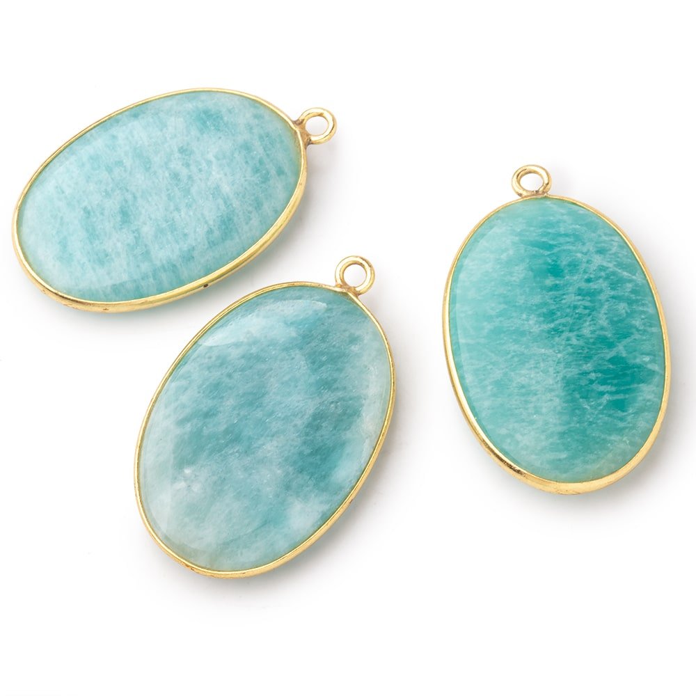 31x21mm Vermeil Bezel Amazonite Plain Oval Pendant 1 Focal Bead