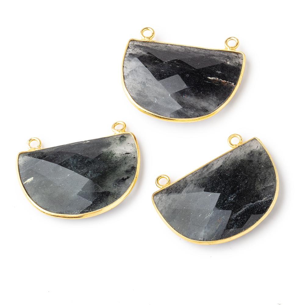 31x21mm Vermeil Bezel Moss Quartz Half Moon East West Connector 1 piece